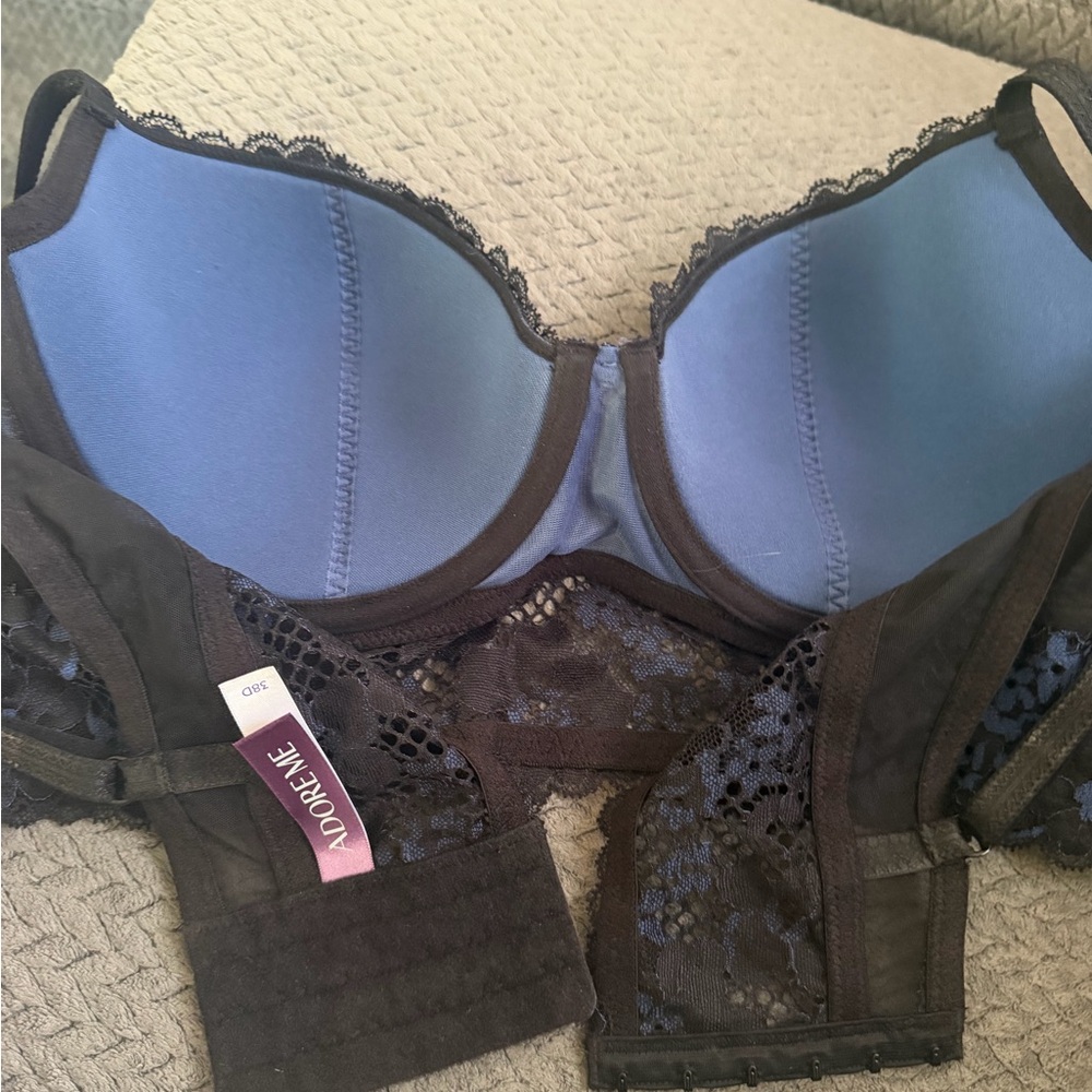 Adore Navy and Black Floral Lace Longline Bra - Picture 2 of 9